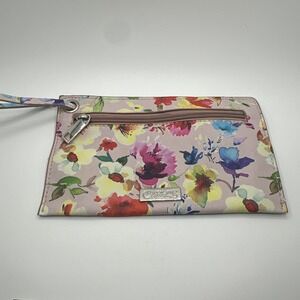 Carlos by Carlos Santana Floral Wristlet Pouch Pink Multi Zip Clutch Bag
